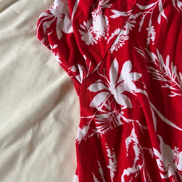 Red Tropical Floral Print Short Sleeve Wrap Maxi Dress Plus Sz 2X Stretch Cruise - Picture 4 of 10